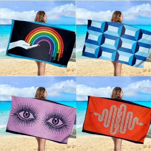 Printed Rainbow Beach Towel Multifunction Sports Towel Quick Drying Swimming Surf Towels Portable Yoga Mat Chair Blanket