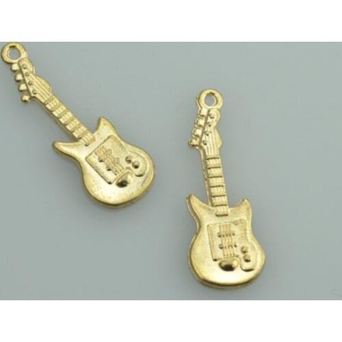 20 pcs free shipping Champagne gold charms diy metal guitar pendant for necklace&bracelets jewelry making 31*11 mm 33143A