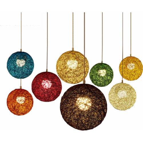 Hemp Ball Pendant Lamp Rattan Hanging Lights for Home Art Decor Living Room Bedroom Kitchen Light Fixtures Suspension Luminaire