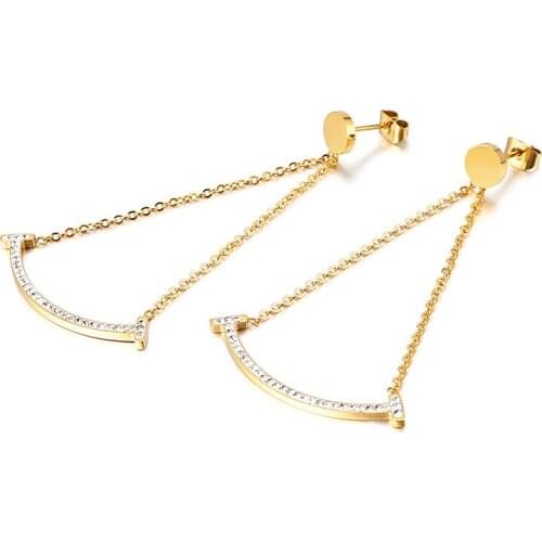 Simple new female inlaid zircon smile face T titanium steel Drop Earrings stainless steel Drop Earrings jewelry