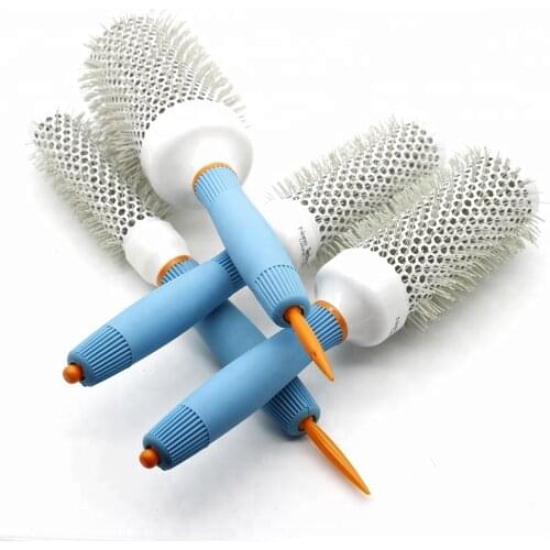 Facoty Directly Blue Anti-static Silicone Handle Round Rolling Tangle Hair Brush Ceramic Hairstyling Comb 4pcs set