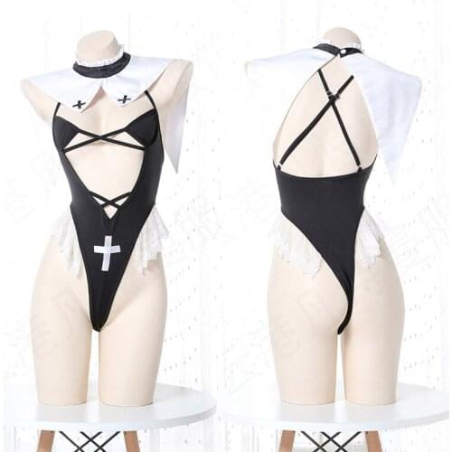 Sexy One Piece Japanese Sukumizu Sister Lingerie Set Nun Cosplay Uniform Cute Women Lolita Girls Cross Body Suit Wholesale Price
