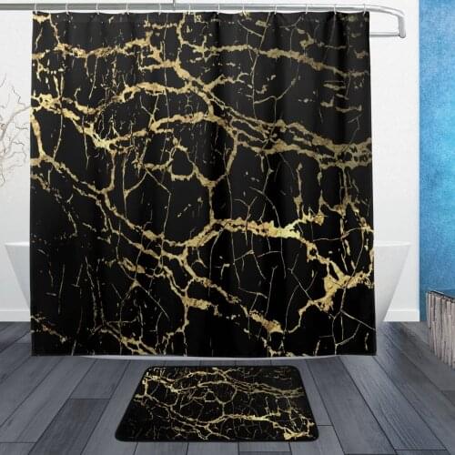 Stylish Gold Black Marble Waterproof Polyester Shower Curtain