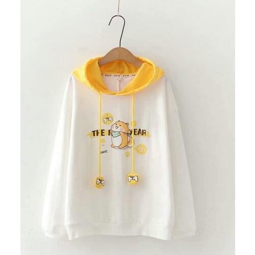 Japan Style Color Matching Cartoon Sweet Puppy Hooded Print Long-Sleeve Sweatshirt Cotton Tracksuit 2020 Autumn Casual Pullovers