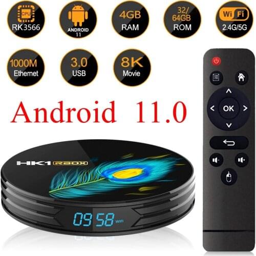 5PCS HK1 RBOX R3 Android 11 TV BOX 4GB 8GB DDR4 32GB 64GB ROM RK3566 2.4G 5G Dual WiFi 1000M LAN Bluetooth 4K HD 8K Media Player