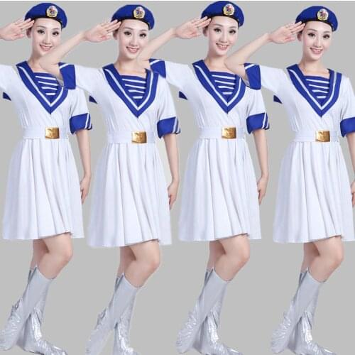 White Military Uniform Sailor clothes Navy uniforms Costume Army Chorus Stage performance dress for women