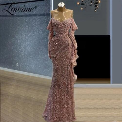 Beads Off The Shoulder Party Dress Long Sleeves Mermaid Evening Gown 2021 Custom Made Arabic Prom Dresses Robe De Soiree