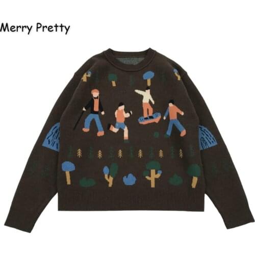 MERRY PRETTY Cartoon Embroiery Knit Jumper Autumn Winter Womens Pullover Sweater O-Neck Long Sleeve sweaters Funny pullovers