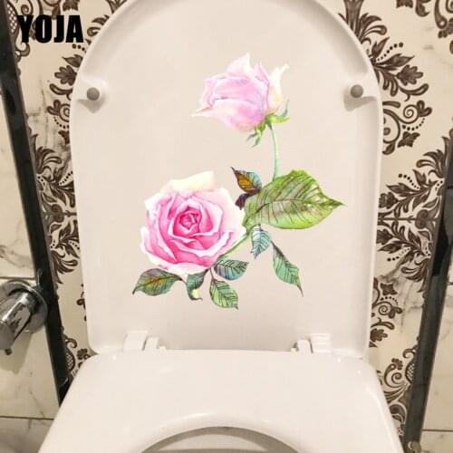 YOJA 18.6X22.2CM Hand Painted Pink Rose Watercolor Home Decor Living Room Wall Sticker Toilet Decor T1-1756