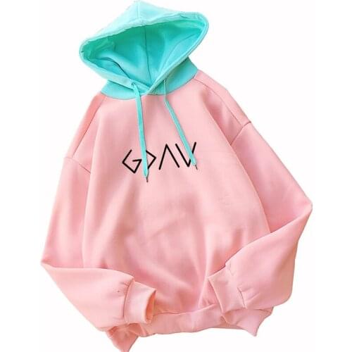 GAV Letter Printed Hooded Women Contrast Color Patchwork Sweatshirt Casual Streetwear Harajuku Fleece Drop Shoulder Hoodies Tops
