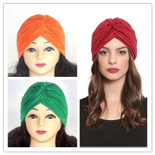 Women Turban Hat Stretchy Knotted Muslim Hat Head Wrap Indian Cap For Lady Headscarf Turban Muslim Hijab Hat Chemo Cap Warm