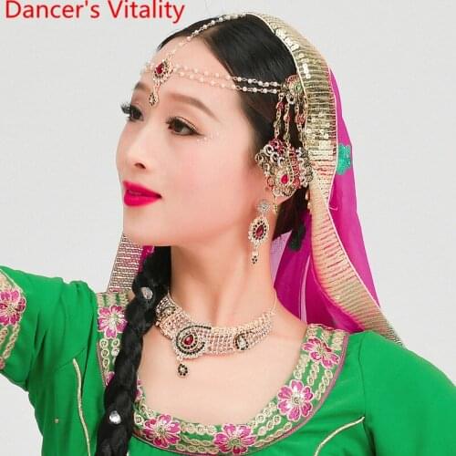 Women Lady Indian Oriental Belly Dance Performance Accessoriess Forehead Pendant Earrings Eardrop Necklace Set Decoration