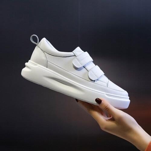 Women Platform Sneakers 2021 Spring and Autumn Female Casual All-Match Velcro Genuine Leather Walking Flats Loafers