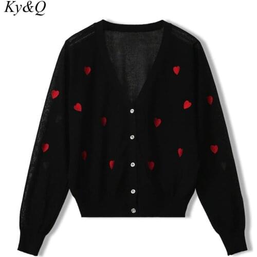 2020 Summer Women Love Embroidery White Fashion Black Sweater Brand Designer Luxury V-neck Long Sleeve Cardigans Clothes
