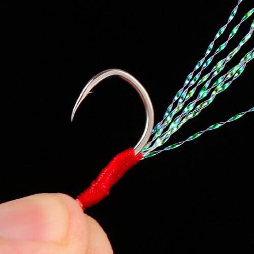 10pcs/lot Metal Jig Tail Assist Hook Short PE Line Feather Solid Ring Jigging Spoon Saltwater for 10-60g Fishing Lure