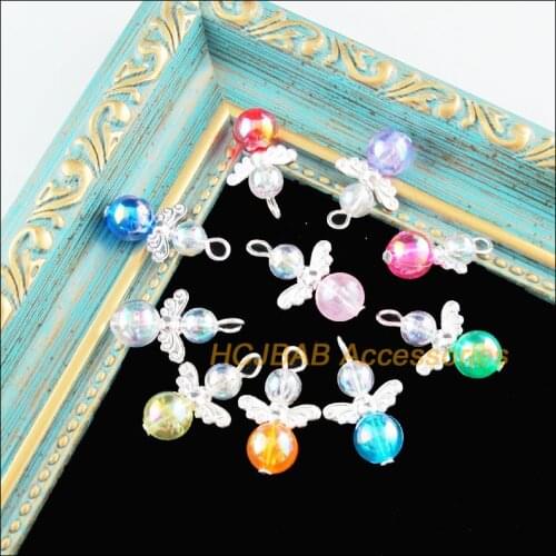 24Pcs Silver Plated Wings Mixed Beads Dancing Angel Charms Pendants 14x21mm
