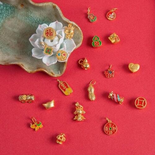 25 Styles Gold Plated Copper Charms Blessing Lucky Charms Beads Handmade For Bracelets Necklace DIY Jewelry Making Accessories