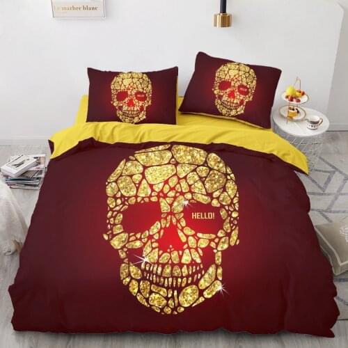 3D Luxury Duvet Cover Set Bedding Sets Comforther Cases Quilt Covers Pillow shams Full Twin Single Size Skull Gold Bed Linen