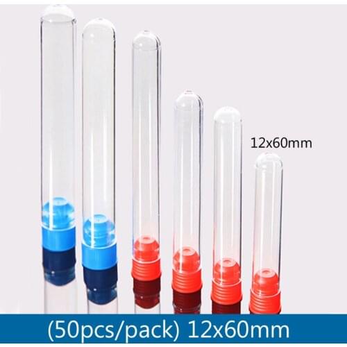 50 pieces/pack 12*60mm Clear plastic test tube radio immunoassay Hard PS test tube Vials with cap School Lab Supplies