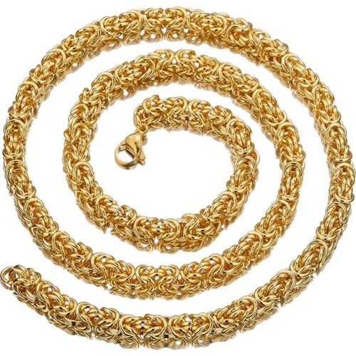 8mm Wide Hip Hop Men Gold Tone 316L Stainless Steel Byzantine Box Chain Necklace Jewelry 7-40inch