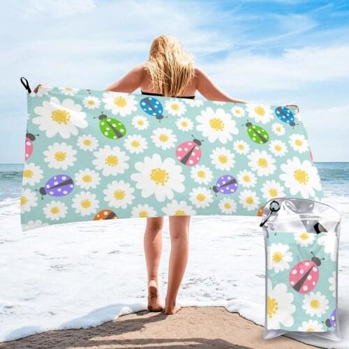 Bath Towel Flowers With Colorful Ladybug Quick Dry Large Towel Thin Soft Towel for Home Travel Camping Swimming Beach Sport