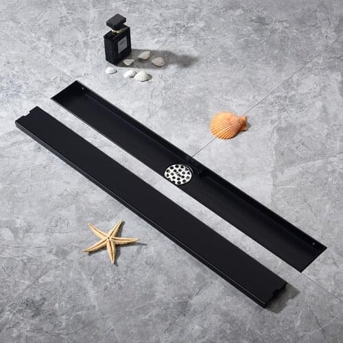 60CM Stainless Steel Bathroom Drain Rectangular Linear Tile Insert Anti-Odor Floor Drain Tile Insert Black Drain Channel