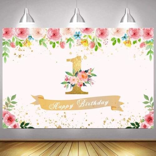 1st Photo Backdrop Newborn Baby Happy Birthday Party Flower Balloon Decoration Boys Girls Photography Backgrounds Banner
