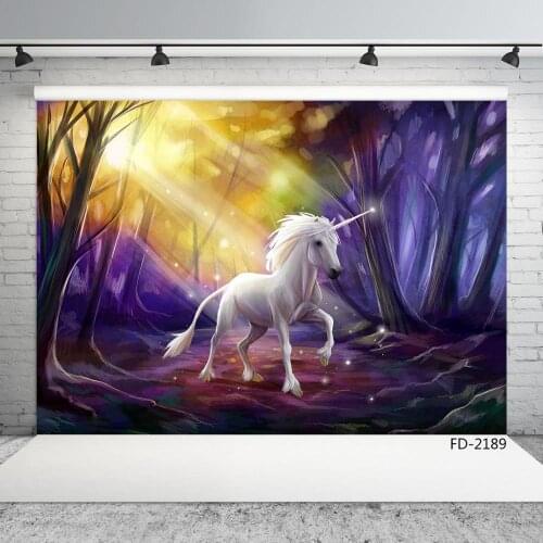 Photographic Backgrounds Unicorn Forest Paintings Vinyl Backdrops Photo Studio for Children Baby Photobooth Birthday Party Decor