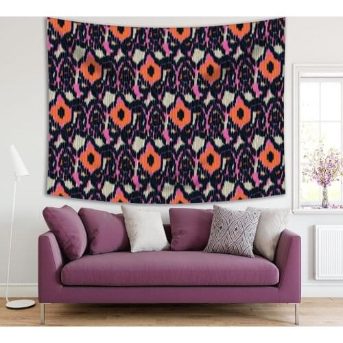 Tapestry Ikat Pattern in Orange Pink Black Textile Design Vintage Style Home Decorating