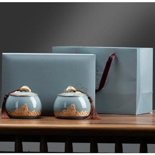 Seal Ceramic Tea Caddies Gift Sugar Coffee Canister Storage Round Portable Luxury Tea Caddies Container Theedoos Teaware DG50TC