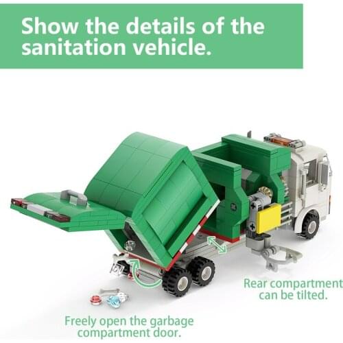 MOC Cityes Care Sanitation Cleaning Green White Bricks Car Model Garbage Truck Building Blocks Childrens Education Gift Diy Toy