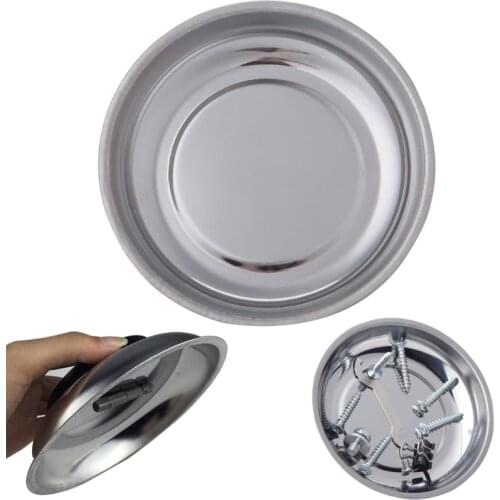 Round Magnetic Parts Tray Bowl Dish Stainless Steel Garage Holder Tool Organizer 964E