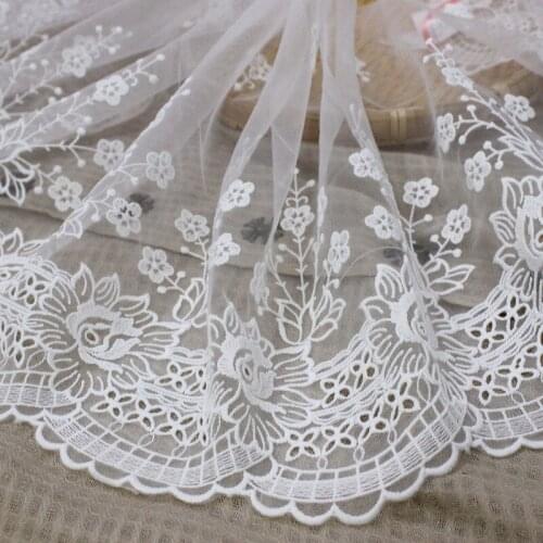 3-5 Yards New Milk Silk Gauze Embroidery Lace Skirt Wedding Dress DIY Accessories Off White 26cm