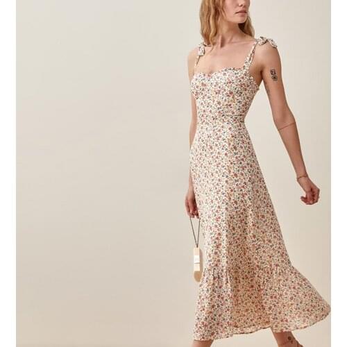 Summer ladies holiday style floral print sling dress ruffle tube top brace dress girl sweet beach dress