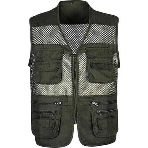 Summer Men Classic Mesh Vest XL-3XL New Male Casual Thin Breathable Sleeveless Jacket Mens Multi Pocket Reporter