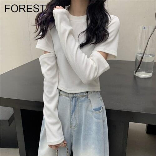 Autumn Hot Girls Shirt Short Upper Clothes Womens Fashion 2021 New Spring And Autumn Design Sense Niche Gray Long Sleeve