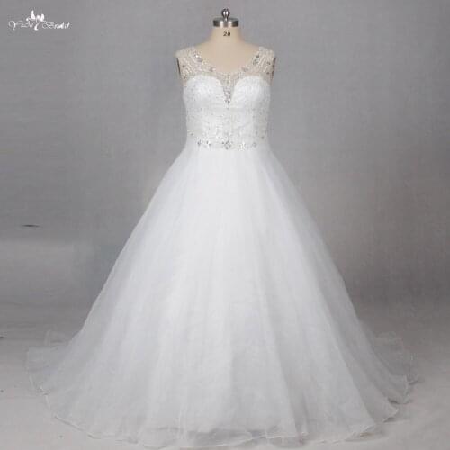LZ185 Illusion Sleeveless Beaded Wedding Dress White Wedding Dresses Vestido De Noiva Plus Size