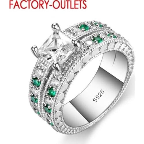 Fashion Luxury Square White Cubic Zirconia Rings Jewelry Elegant 925 Party Engagement Rings For Women