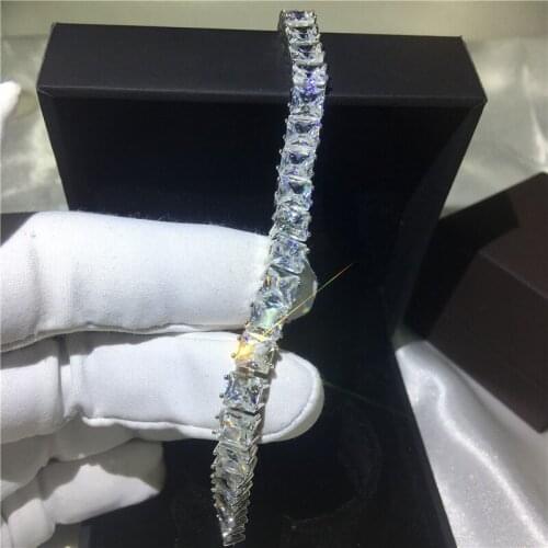 Fashion Female bracelet Princess cut 5A cubic zirconia White Gold Filled Engagement bracelets for women wedding accessaries