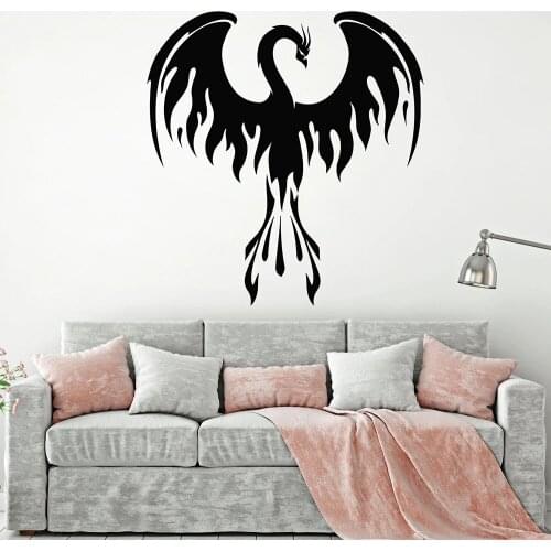 Fire Phoenix Wall Decal Fantastic Bird Forks Of Flame Art Door Window Vinyl Stickers Bedroom Living Room Home Decor Mural Q503