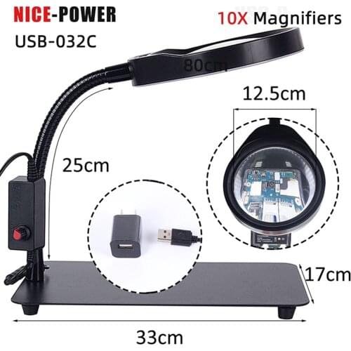 10X 5X USB Desktop Magnifier USB-032CLED Magnifying Glass for Soldering Iron Repair/Table Lamp/Reading /Skincare Beauty Tools