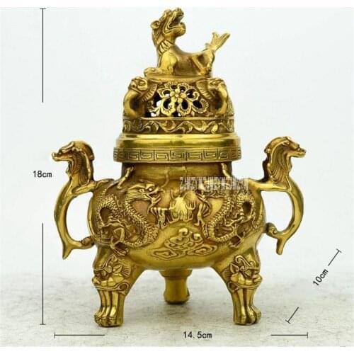 New Art Collection Chinese Brass Two Dragons Incense Burner / Retro Nostalgia Metal Desktop Decoration Crafts Censer Hot Sale