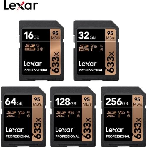 Original Lexar 633x SD Card SDHC/SDXC UHS-I 95MB 16GB 32GB 64GB 128GB 256GB 512GB Class 10 Memory Cards For Canon Nikon camera