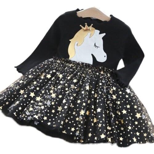 Autumn New Childrens Cross Border Girls' Dress Cartoon Long Sleeve Top Stitching Star Mesh Dress Winter Clothes for Kids Girls