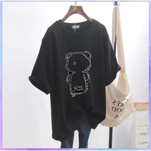 Oversized T-shirt Womens 100% Cotton Top Lovely Short Sleeve T-shirts Animal Cartoon O Neck Loose Tops Large Size Blusas 2XL
