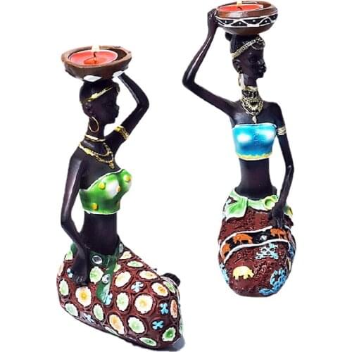2PCS African Black Candlestick Resin Crafts Creative Art Set Home Villa Decoration Ornaments Home Decoration Accessories