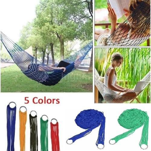 Portable Outdoor Sport Nylon Hammock, Outdoor Camping Hammock Mesh Net for Garden Beach Yard Travel Garden Swing Hanging Bed
