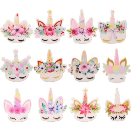 240PCS Unicorn Planar Resin Head Flower Hair Accessories DIY Girls Unicorn Hair Bow Accessory Fashion Headwrap