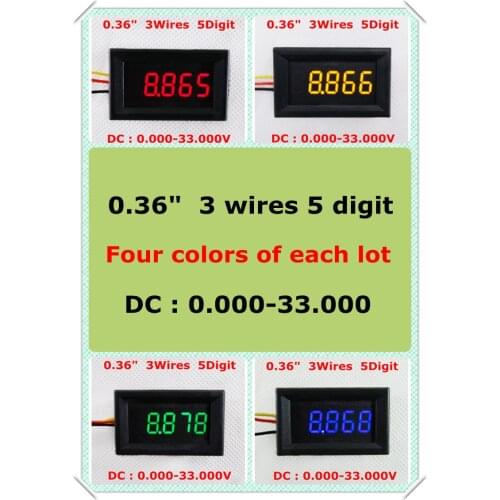 RD 4 Colors 0.36" Digital Voltmeter three Wires 5 Digit DC 0-33V voltage Panel meter LED Display [ 4 pcs / lot]