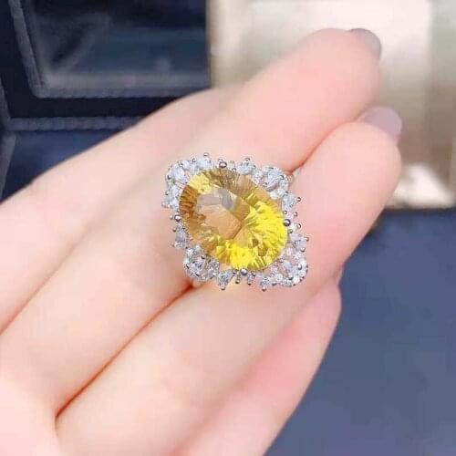 Real 925 Sterling Silver Natural Fanta Citrine Large Elliptical Particle Ring Fashion Fine Wedding Jewelry for Women MeiBaPJFS